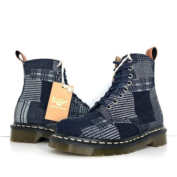 NWT Dr Martens Made in England 1460 Indigo Japanese Denim Boots Women’s 5 Shoes - Picture 1 of 13